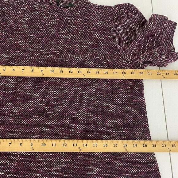 Ann Taylor Tweed Puff Sleeve Dress Size 14P Purple Short Sleeve - Picture 8 of 10